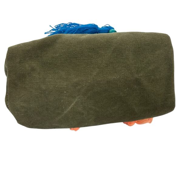 Raj LA Dark Sage Green Canvas Embroidered Tasseled Butterfly Cosmetic Bag NEW - Picture 4 of 6